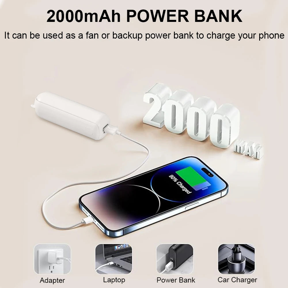 Mini Ventilador De Mano Con Power Bank 2.000Mah