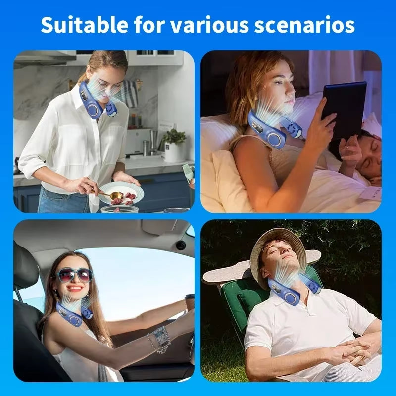 Portable Neck Fan,Hands Free Bladeless Fan with LED 4 Cooling Plate,Personal Fan 4000Mah Battery USB Rechargeable