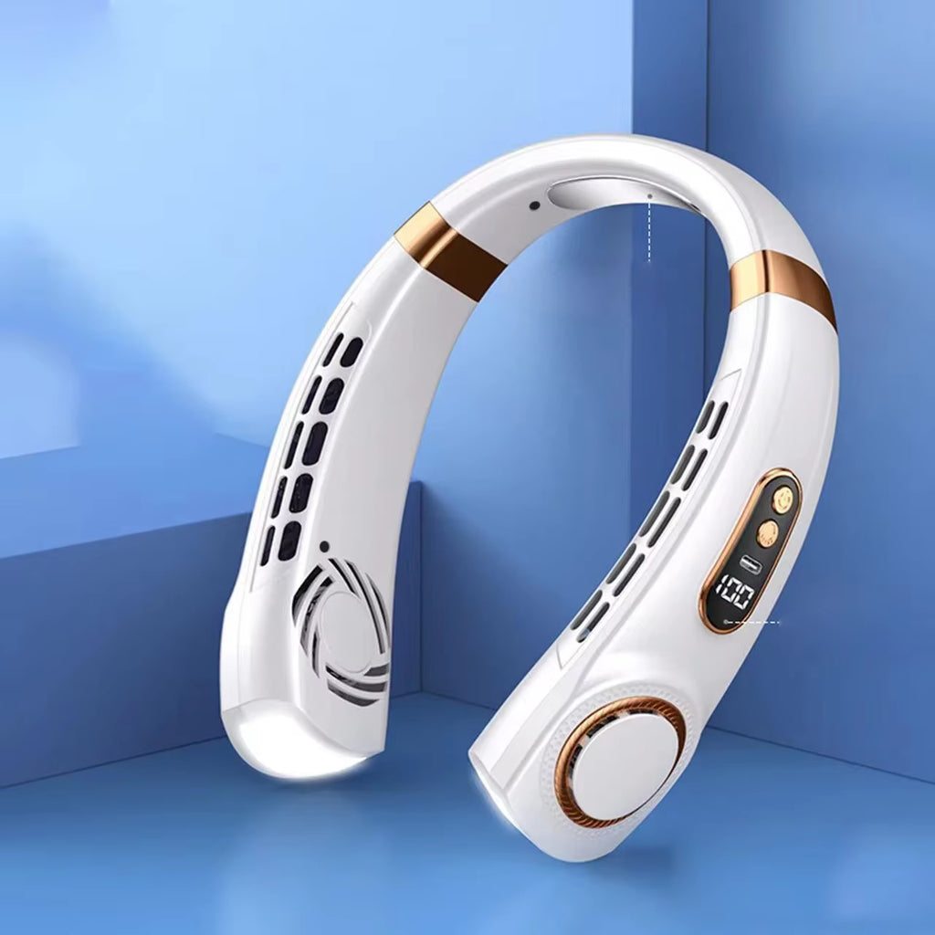 Portable Neck Fan,Hands Free Bladeless Fan with LED 4 Cooling Plate,Personal Fan 4000Mah Battery USB Rechargeable