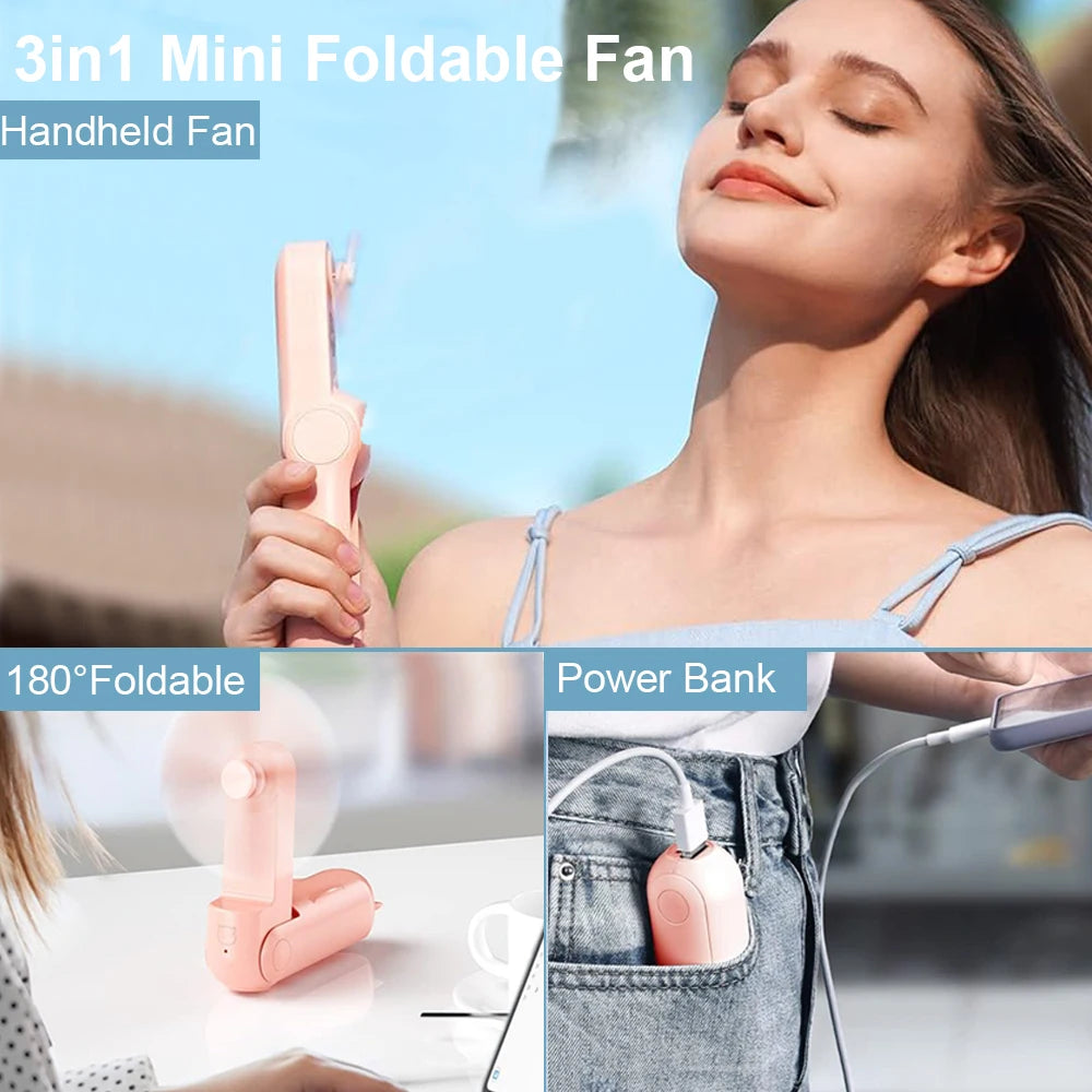 Mini Ventilador De Mano Con Power Bank 2.000Mah