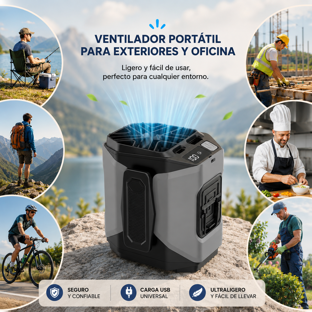 Ventilador De Cintura 20.000Mah, 5 Velocidades, Ligero, 40H Autonomía
