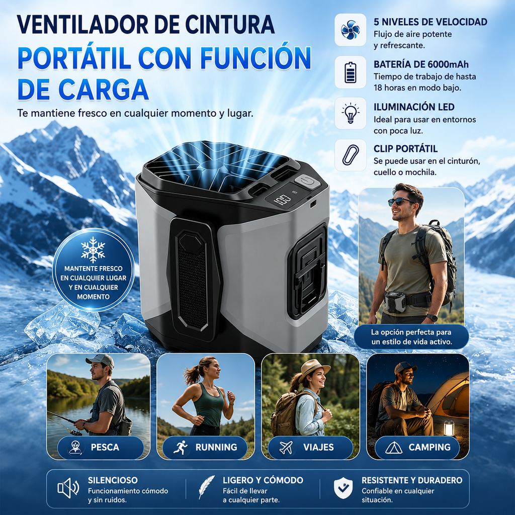 Ventilador De Cintura 20.000Mah, 5 Velocidades, Ligero, 40H Autonomía